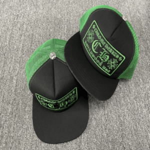 Men Black & Green Chrome Hearts Trucker Hat
