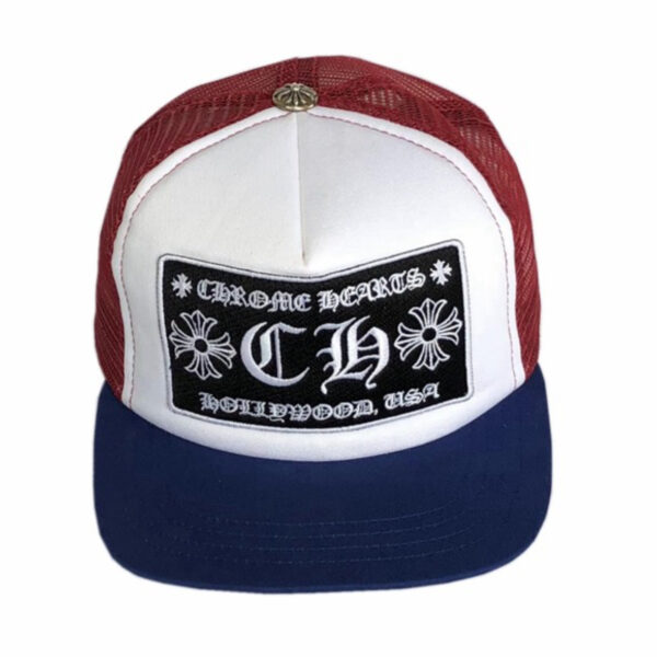 Chrome Hearts CH Hollywood Trucker Hat – Red White Blue