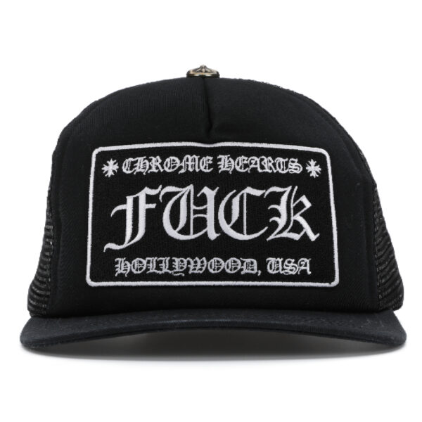 Chrome Hearts FUCK Hollywood Trucker Hat – Black