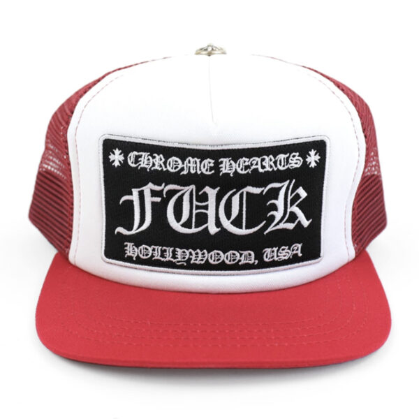 Chrome Hearts FUCK Hollywood Trucker Hat – Red White