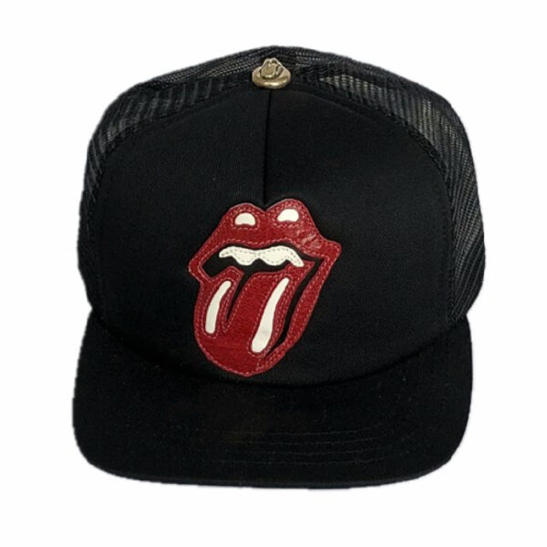 Chrome-Hearts-x-Rolling-Stones-Leather-Patch-Trucker-Hat-Black-Front